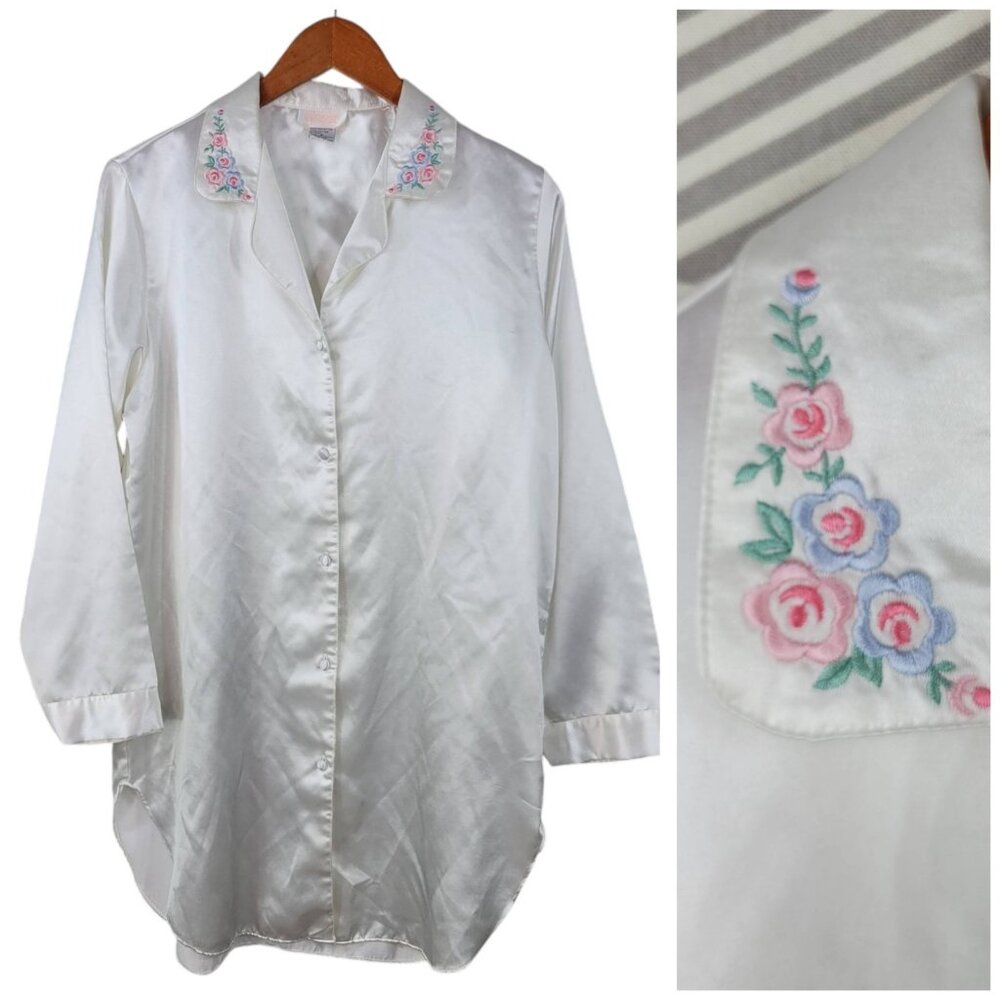 Vintage Cuddleskin Satin Nightgown Small Soft Flannel Lined Sleep Shirt Floral